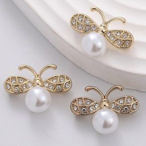 3 Queen Beehive Bee Lover Gold Tone Pave Faux Pearl BEE Jacket Collar Lapel Pins